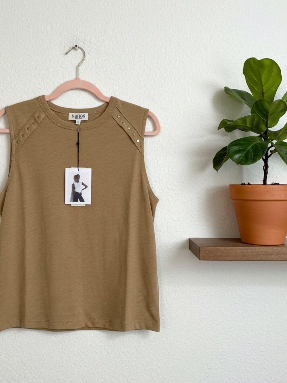 NWT Anthropologie/ Nation LA Davina Tank - Tan- Studded Shoulder Top - MSRP $125